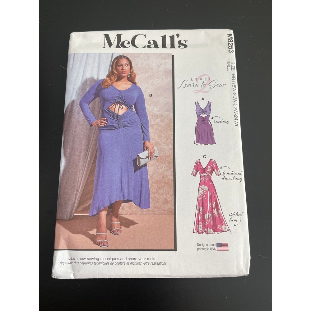 00516‎ - McCalls M8253 Level 2 Learn to Sew Dress Size RR 18W-24W Sewing Pattern